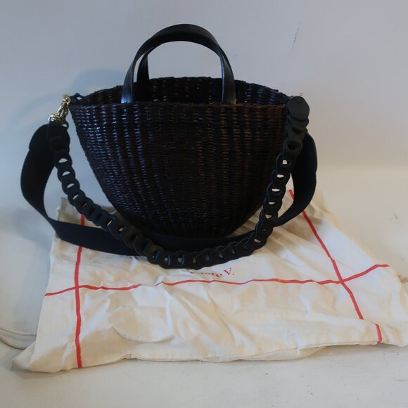 NWT Clare V. Los Angeles Apolline Dark Brown Black Handwoven Dyed Straw Handbag - Picture 1 of 11
